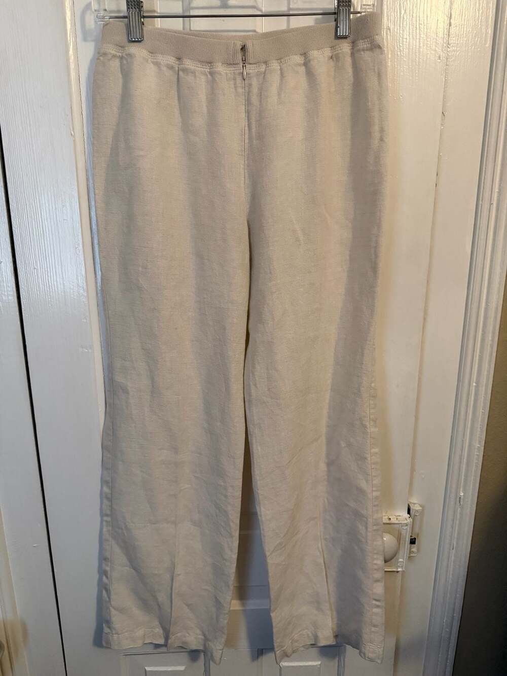 Vivid Women's 100% Linen Pull-On Straight Leg Pants Beige Small